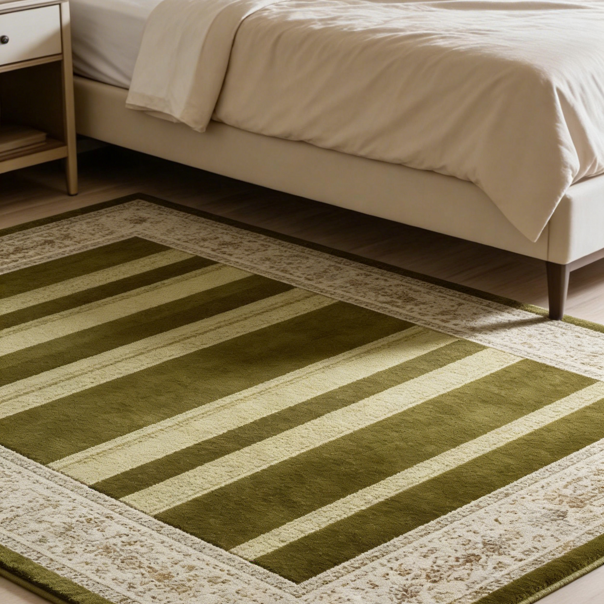 Luna Cream and Green Traditional Rug