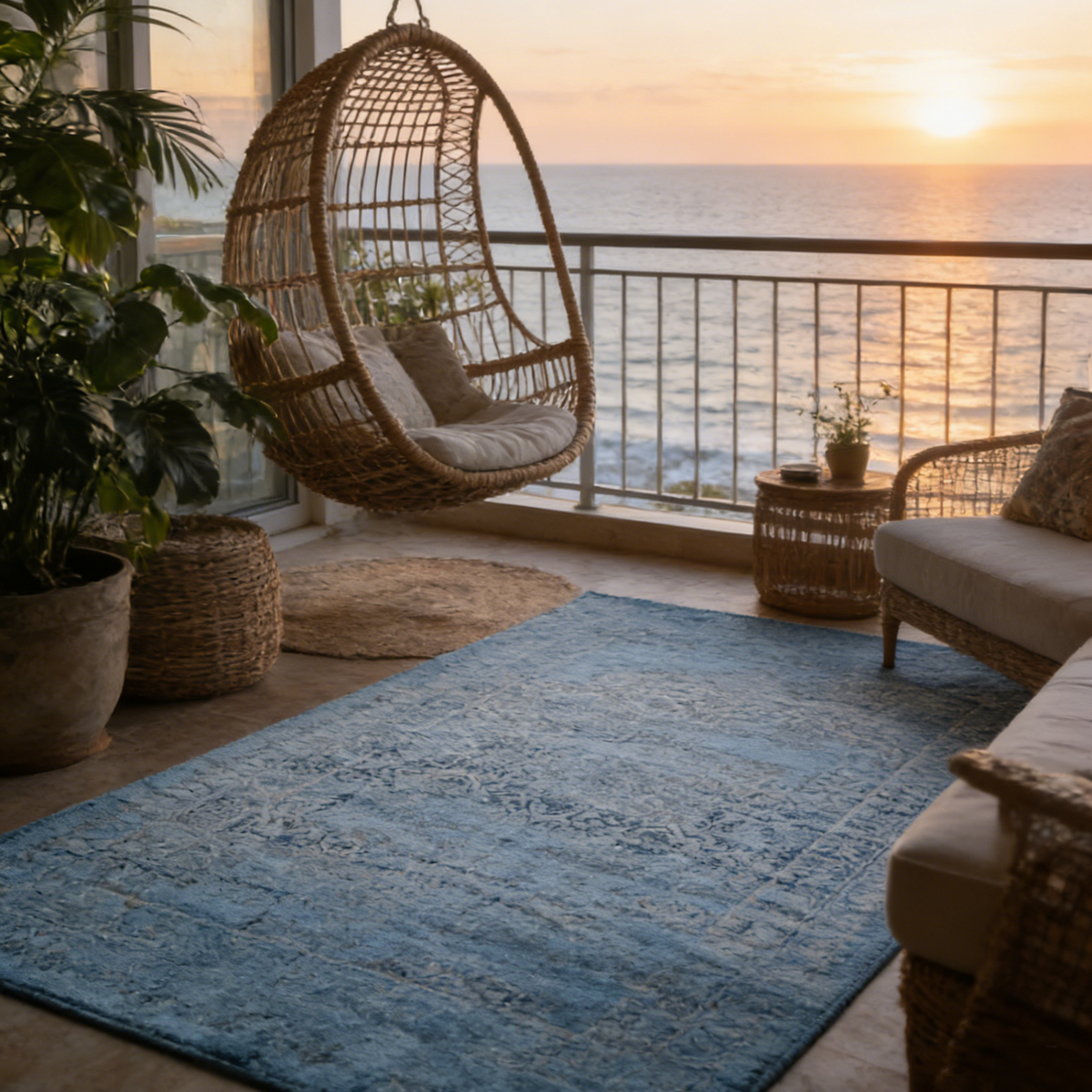 Vintage Distressed Double-Sided Blue Rug