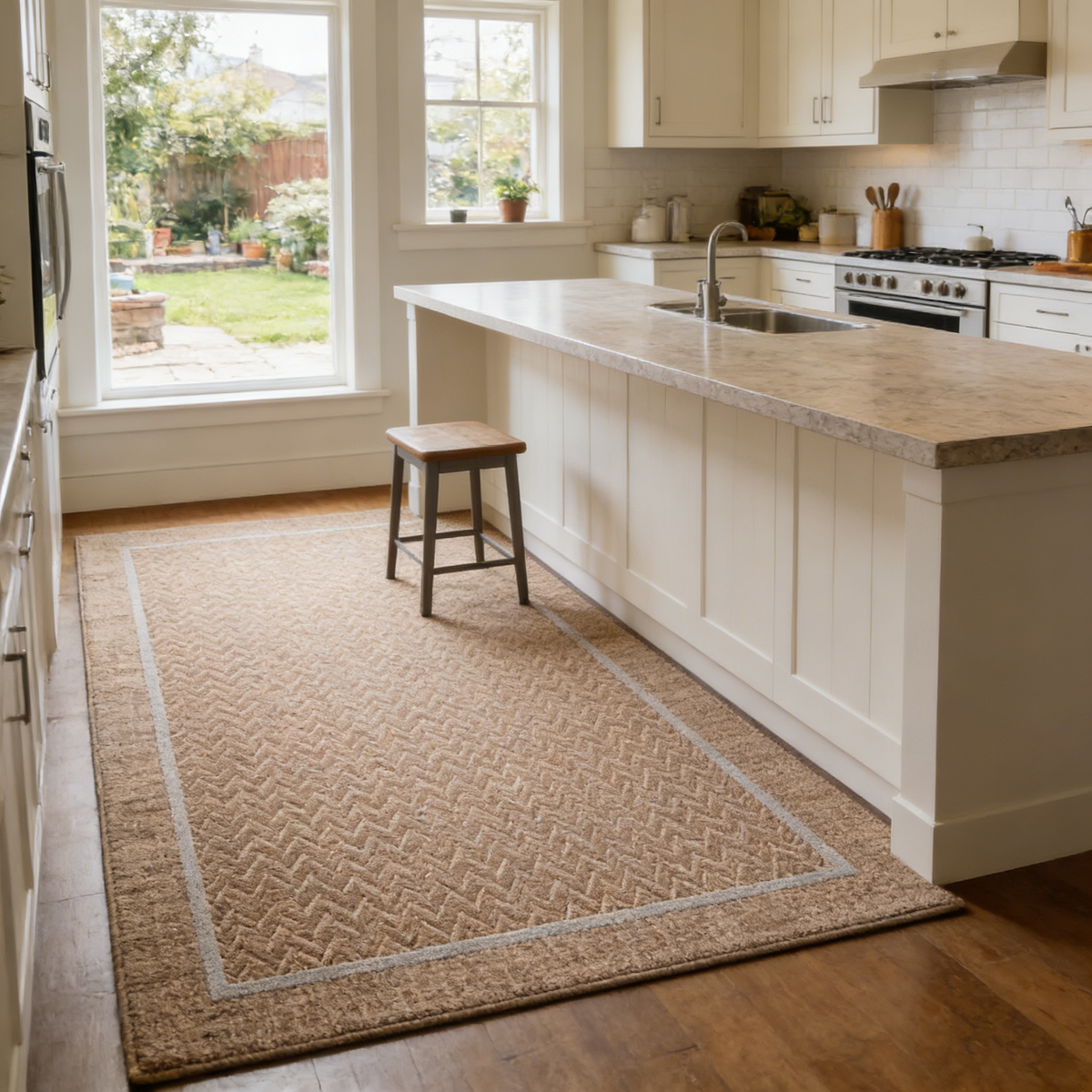 Natural bordered carpet